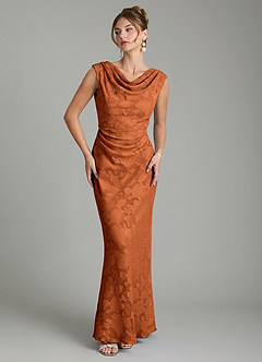 Azazie Kieryn Bridesmaid Dresses Burnt Orange Mermaid Pleated Floral Burnout Dress image5