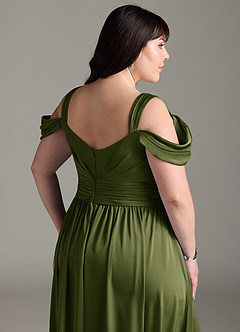 Azazie Lianne Bridesmaid Dresses Olive A-Line Off the Shoulder Stretch Satin Dress image15
