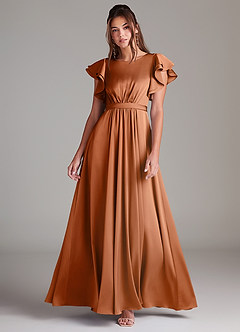 Azazie Daphne Abiti da damigella modesti Abito A-Line Increspato Raso Elasticizzato Floor-Length image1
