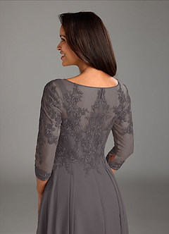 Azazie Marge Mother of the Bride Dresses Steel Grey A-Line Scoop Lace Chiffon Dress image4