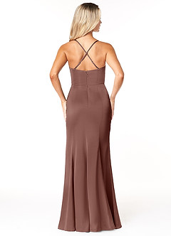 Azazie Marzia Brautjungfernkleider Etui Kutte Gefaltet Stretch-Satin Kleid Espresso image2