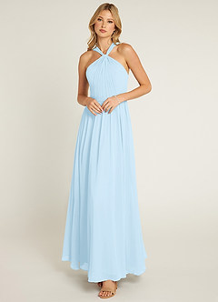 Azazie Jacey Brautjungfernkleider A-Linie Plissee Chiffon Kleid Himmelblau image1
