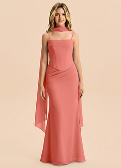 Azazie Sorrel Junior Meerjungfrau-Linie Plissee Chiffon Kleid Lachsrosa image1