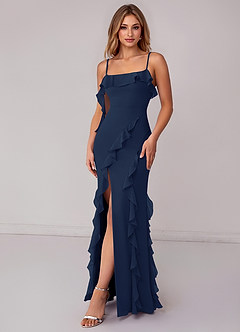 Azazie Malia Bridesmaid Dresses Dark Navy Sheath Ruched Chiffon Dress image4