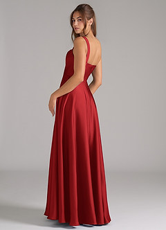 Azazie Shaude Bridesmaid Dresses Pomegranate A-Line Pleated Stretch Satin Dress image7
