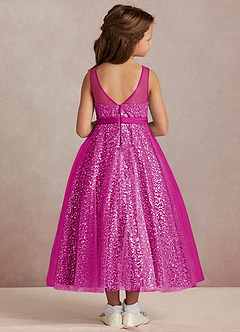 Azazie Siwa Flower Girl Dresses Fuchsia A-Line Beaded Tulle Dress image3