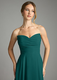 Azazie Ayla Abiti da Damigella Abito A-Line in Chiffon Scollo a Cuore Verde Pavone image4