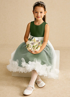 Azazie Stardust Flower Girl Klänningar Klänning A-Linje i Organza Ärmlös image2