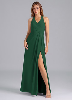 Azazie Dorota Bridesmaid Dresses Dark Green A-Line Pleated Chiffon Dress image3