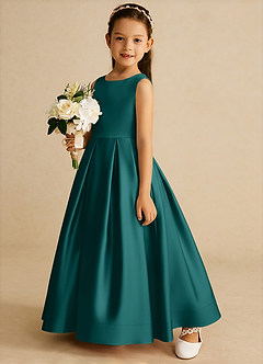 Azazie Cailee Flower Girl Dresses Peacock Ball-Gown Pleated Matte Satin Dress image2