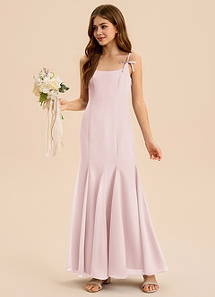 Azazie Evey Junior Vestido de Rosa Rubor de Gasa de Corte Sirena con Plisado image4