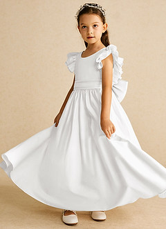 Azazie Piglette Flower Girl Dresses White A-Line Bow Matte Satin Dress image2