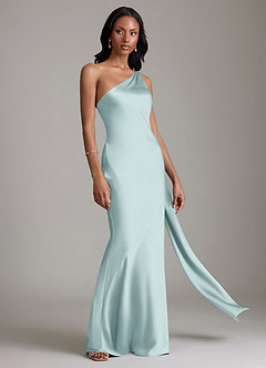 Azazie Juniper Brudtärnklänningar Klä av Sjöjungfru i Stretch Satin Ena axeln Dimma image5