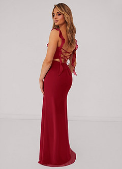Barbie ♥ Azazie Brautjungfernkleider Meerjungfrau-Linie Korsett Chiffon Kleid Scharlachrot image3