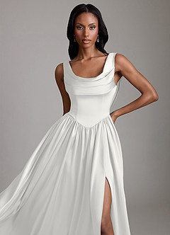 Azazie Novi Vestidos de damas de honor Vestido de Blanco de Satén Elástico de Corte en A con Con bolsillos image3