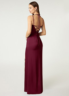 Azazie Desi Robes de demoiselle d'honneur Robe Fourreau en Satin extensible Corset dos nu Mûre image5