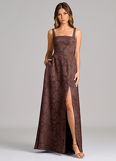 Azazie Debra Abiti da Damigella Abito A-Line in Burnout Floreale Con Tasche Espresso image5