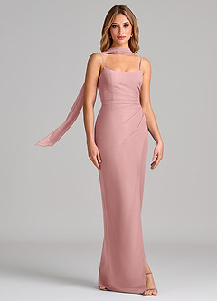 Azazie Calandra Jurken voor bruidsmeisjes Jurk van Chiffon met Kolom Geplooid Stoffige Roos image3