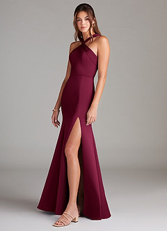 Azazie Rue Bridesmaid Dresses Burgundy Mermaid Pleated Stretch Satin Dress image5