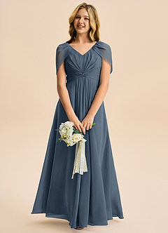 Azazie Emma Junior Jurk van Chiffon met A-Lijn Geplooid Neptunus image3