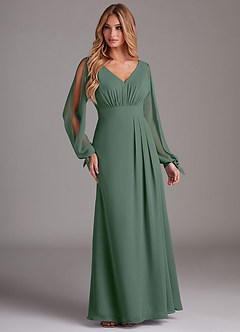 Azazie Matilda Bridesmaid Dresses Eucalyptus A-Line Long Sleeve Chiffon Dress image4