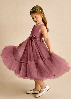 Azazie Miracle Blumenmädchenkleider A-Linie Schleifen Matte Satin Kleid Amethyst image1