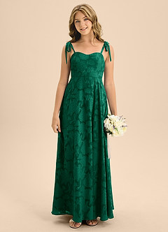 Azazie Rosey Junior Vestido de Esmeralda de Devorado Floral de Corte En A con Escote de Corazón image5