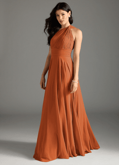 Azazie Charlize Bridesmaid Dresses Cinnamon A-Line One Shoulder Chiffon Dress image4