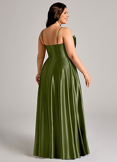 Azazie Elle Bridesmaid Dresses Olive A-Line with Pockets Metallic Satin Dress image11