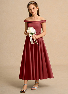 Azazie Teeny Girls Formal Sukienki dla dziewczynek sypiących kwiaty Linia A Pofałdowany Matowy satynowy Długość kostki Sukienka image1