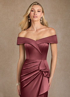Azazie Laredo Moeder van de bruid jurken Zeemeermin Jurk van Stretch Satijn Off the Shoulder Merlot image6