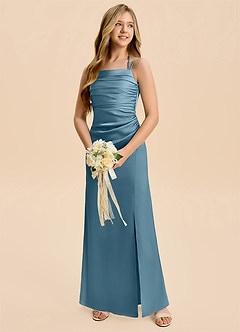 Azazie Nova Junior Bermuda A-Line Pleated Stretch Satin Dress image3