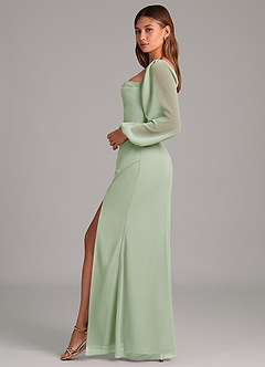 Azazie Brixley Bridesmaid Dresses Dusty Sage Mermaid Long Sleeve Chiffon Dress image3
