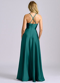 Azazie Truce Bridesmaid Dresses Peacock A-Line Stretch Satin Dress image2