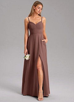 Azazie Terese Bridesmaid Dresses Espresso A-Line Pleated Chiffon Dress image3