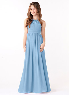 Azazie Jaylah Junior Powder Blue A-Line Ruched Chiffon Dress image4