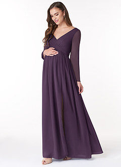 Azazie Teton Maternity Bridesmaid Dresses A-Line Long Sleeve Chiffon Floor-Length Dress image3