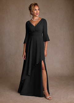 Azazie Eire vestidos de madre de la novia Vestido de Negro de Gasa de Corte en A con Plisado image4
