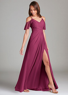 Azazie Dakota Bridesmaid Dresses Mulberry A-Line Off the Shoulder Mesh Dress image3