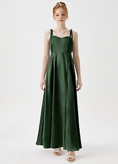 Azazie Rosey Junior A-Linie Herzausschnitt Metallischer Satin Kleid Eukalyptus image6