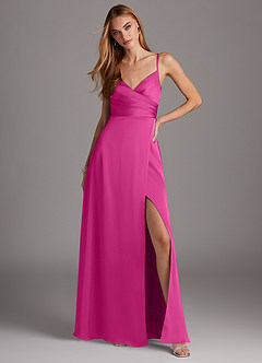 Azazie Calissa Brautjungfernkleider A-Linie V-Hals Gefaltet Stretch-Satin Kleid Fuchsia image3
