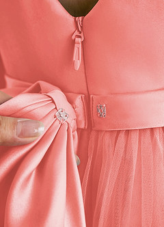 Azazie Suzy Flower Girl Dresses Coral A-Line with Sleeves Tulle Dress image6