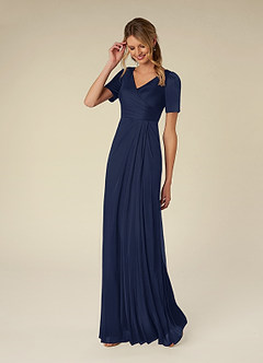 Azazie Bessie Kleider für die Brautmutter A-Linie Plissee Gittergewebe Kleid Dunkelmarine image3