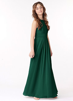 Azazie Bonnie Junior Emerald A-Line Pleated Chiffon Dress image2