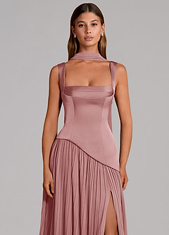 Azazie Stephanie Vestidos de damas de honor Vestido de Rosa Polvorienta de Satén Elástico de Corte en A con Plisado image6