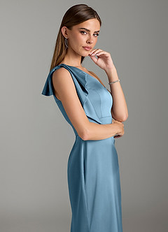 Azazie Rinna Bridesmaid Dresses Steel Blue Mermaid Ruched Stretch Satin Dress image6