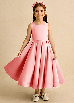 Azazie Babs Blumenmädchenkleider Ballkleid Plissee Matte Satin Kleid Koralle image2