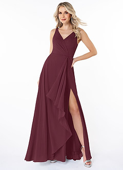 Azazie Calvi Final Sale Cabernet A-Line Ruched Chiffon Dress image4