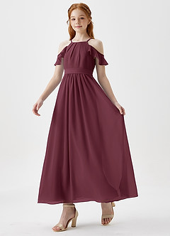 Azazie Chaya Junior Robe Trapèze en Mousseline de soie Épaule décolletée Cabernet image5
