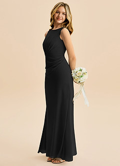 Azazie Floris Junior Black A-Line Pleated Chiffon Dress image5